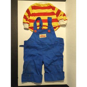 Vintage My Buddy Doll Outfit Blue Overalls, Red buttons + Striped Shirt - STAINS